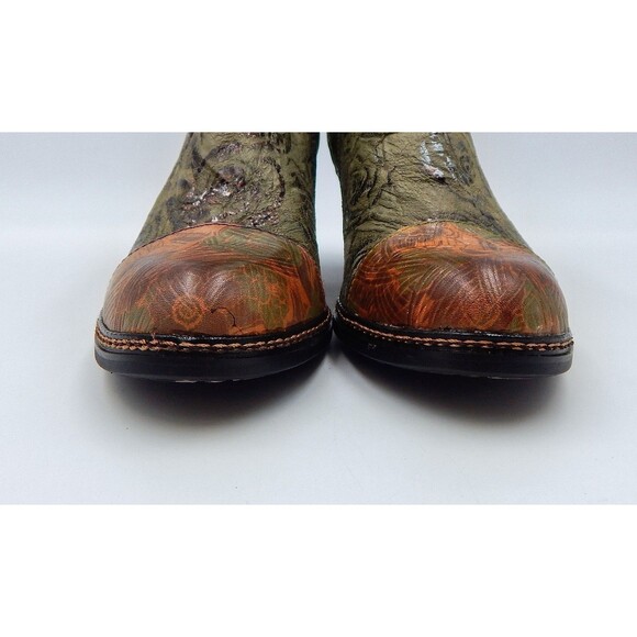 Spring Step L'Artiste Boots 42/11 Green Floral Leather Waterlily Zip Ankle Boho - Picture 5 of 14